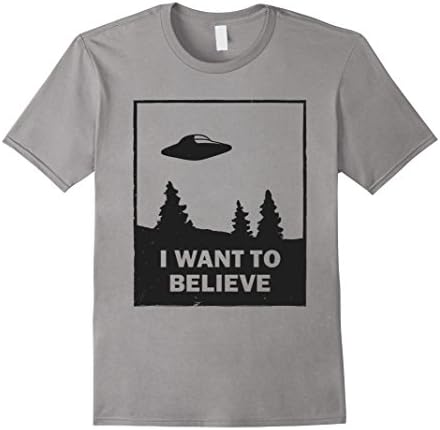Mens Vintage I Want To Believe UFO T-Shirt Large Slate
