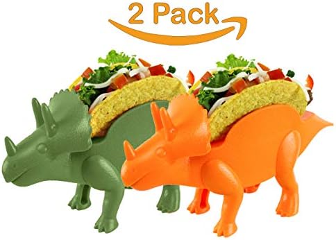 GrubKeepers HERD PACK Dinosaur Taco Holders SET - Triceratops (Holds 2 Tacos!) Green/Orange Color - for Jurassic Taco Tuesdays and Dinosaur Parties - Perfect Gift for Taco Lovers Kids AND Adults