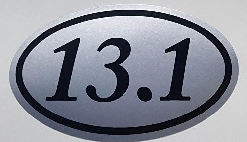 13.1,I Make Decals, silver Oval Half Marathon Run car bumper window sticker 5" x 3", EURO OVAL - runner, running, race, marathon, vinyl Sticker Decal