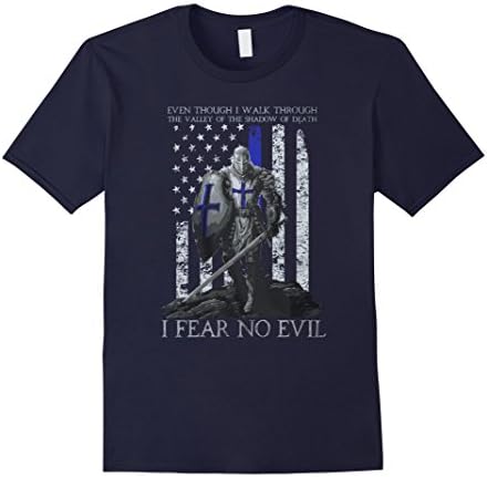 Men's The Crusader Even Though I Walk Through I Fear No Evil Shirt Medium Navy