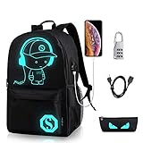 GAOAG Anime Luminous Backpack Daypack Shoulder Under 15.6-inch with USB Charging Port and Lock School Bag Black
