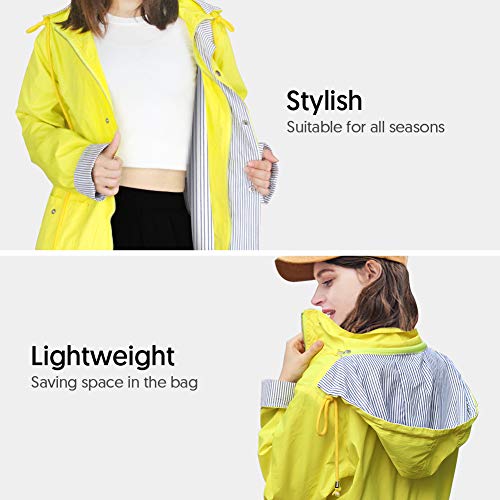 bedee Women's Raincoats Windbreaker RainJackets Waterproof Ourdoor Hooded Trench Coats Yellow