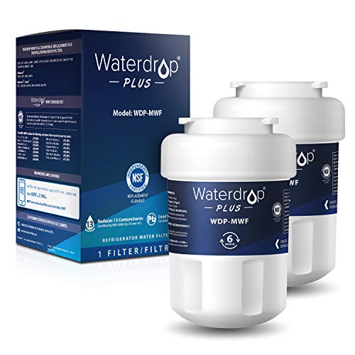 Waterdrop Plus MWF Refrigerator Water Filter, Compatible with GE SmartWater MWF, MWFINT, MWFP, MWFA, GWF, HDX FMG-1, GSE25GSHECSS, WFC1201, RWF1060, Kenmore 9991, Reduces Lead, NSF 401&53&42, 2 Pack