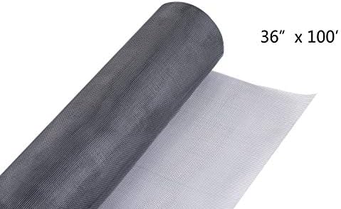 Fiberglass Screen Roll 18 x 16 Mesh UV Protection Install and Repair Door and Window Screen (36” x 100’, Gray)