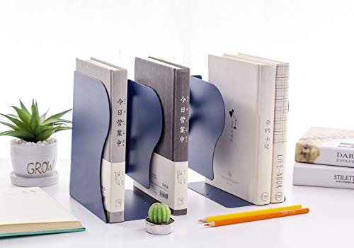 JIARI Simple Nature Style Blue Decorative Metal Iron Bookends Holder Stand Desk Nonskid Adjustable Bookend (Blue)