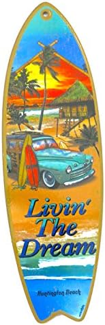 Huntington Beach , surf board, " Livin's the dream", Souvenir wood Wall Decor, size 5" x 16", 2go
