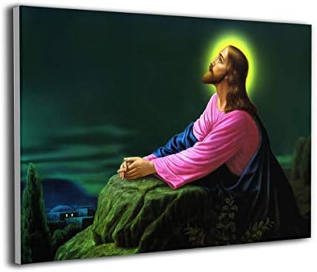 Song Art Canvas Wall Art Prints Jesus Christ Praying at Gethsemane Religious Christian -Photo Paintings Modern Home Decoration Giclee Artwork-12x16 Inch Ready to Hang