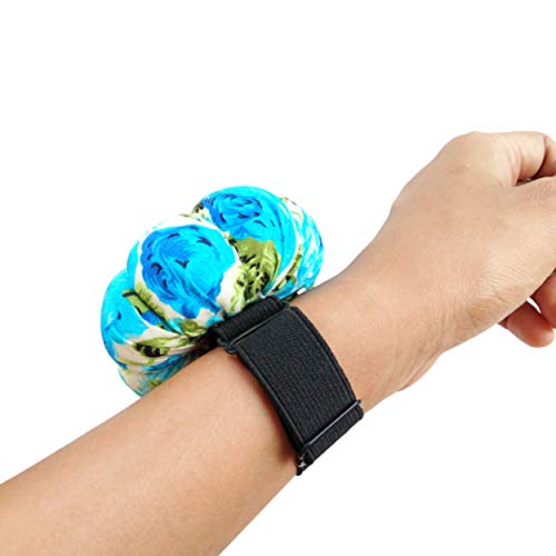 Blue Floral Flower Garden White Wrist Pin Needle Cushion Adjustable Elastic Band Pincushion Wearable Cute Pumpkin Pins Needles Pincushions Holder Safety Elastic Band for Sewing Crafting Girl Gift - Thumbnail 6