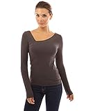 Patty Women's Cotton Asymmetrical Neck Long Sleeve Stretch Solid Blouse