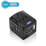 Universal Travel Adapter All-in-one Worldwide Travel Charger Travel Socket, International Power Adapter with 4 USB Ports, AC Plug for Over 150 Countries, Travel Accessories, Black