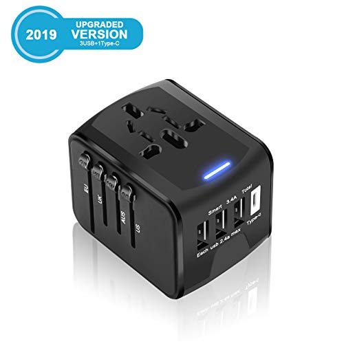 Universal Travel Adapter All-in-one Worldwide Travel Charger Travel Socket, International Power Adapter with 4 USB Ports, AC Plug for Over 150 Countries, Travel Accessories, Black