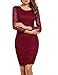ACEVOG Women Ladies Package Hip Knee Length Floral Lace Pencil Party Dress (X-Large, Wine Red)