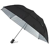 GustBuster Metro Solid Color Auto Open Vented Compact Umbrella, Black with Silver