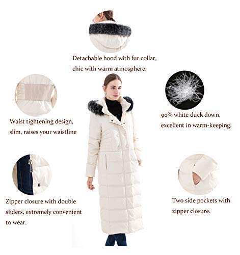 Obosoyo Women's Hooded Thickened Long Down Jacket Maxi Down Parka Puffer Coat White M