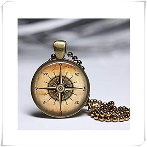 RoseJewellery Compass Charm Necklaces,Dome glass jewelry handmade