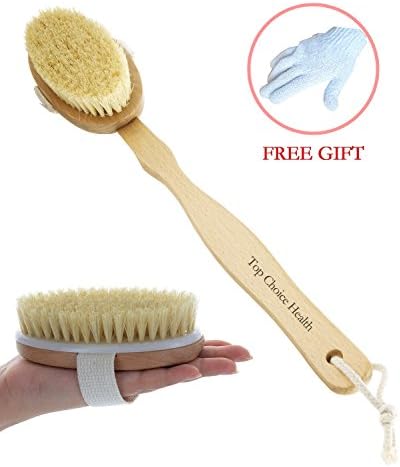 Dry Body Brush with Wet Exfoliating Glove Natural Bristle Bath Body Brush Detachable Head