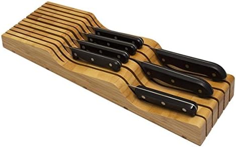 Kitchen Bamboo 11 Knives In Drawer Storage Cutlery Block with Spice Rake Combo