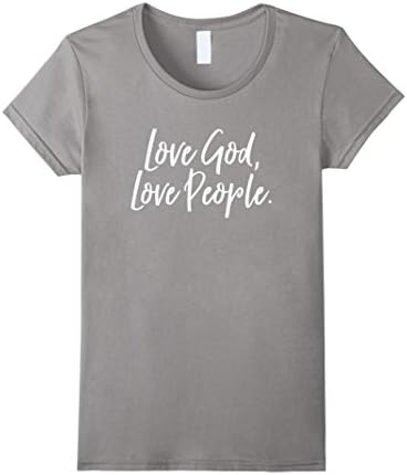 Womens Love God Love People Vintage, Distressed Tee Shirt Large Slate