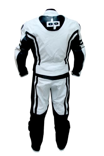 2 pc Perrini Ghost Motorcycle Racing Leather Suit With Metal Waist Zipper - Thumbnail 2