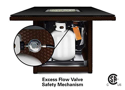 Outland Living Series 410 Brown 36-Inch Outdoor Propane Gas Fire Pit Table, Black Tempered Tabletop w/Arctic Ice Glass Rocks and Resin Wicker Panels, Espresso Brown/Square - Thumbnail 6