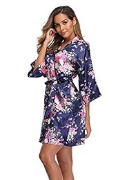 Kimono de satén para dama, diseño floral