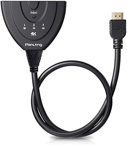 Panlong 4K x 2K HDMI Switch 3 Port Auto Switch with Fixed 2FT Pigtail Cable Supports 4K, 3D, 1080P, HD Audio