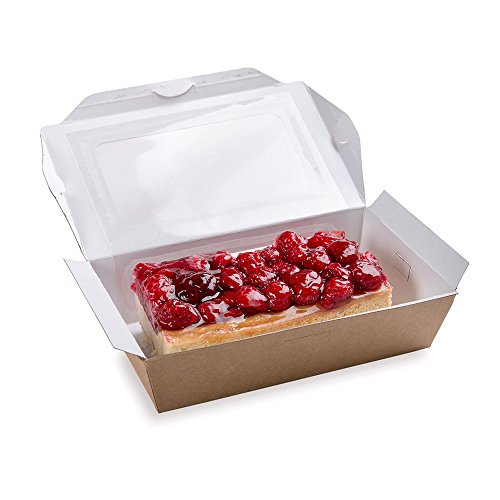 RestaurantwareCafe Vision 57 Ounce Food Boxes 200 Greaseproof Baked Goods Gift Boxes - Built-In Clamshell Lid 2 Windows Kraft Paper Brownie Boxes For Meals And Desserts
