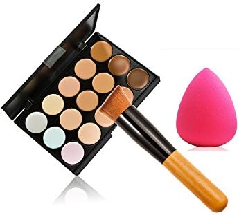 Makeup Concealer Palette ShineMore 15 Colors Cream Makeup Palette Come With a Water Sponge Puff(Color Random) and an Oblique Head Powder Brush