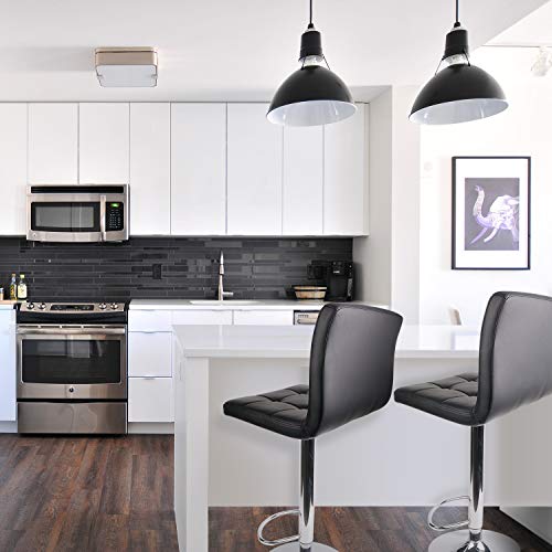 HOMEKOKO Square Metal Barstools PU Leather with Adjustable Swivel Barstools Set of 2, Black