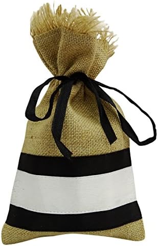 Rustic Wedding Small Favor Pouch Natural Jute With Black White Lace Drawstring Gift Sack Bag 4 x 6.5 inches