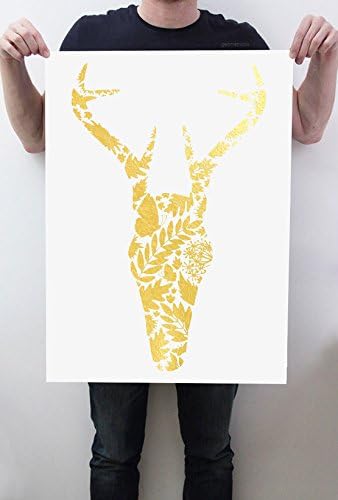 LARGE Gold Foil Deer Skull Artwork Real Gold Leaf Minimal Deer Skull Art