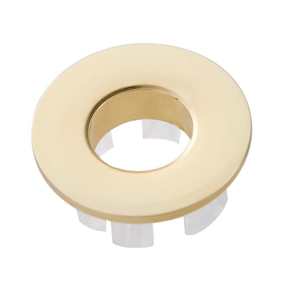 GGStudy 2 Pieces Sink Basin Trim Overflow Hole Cover Brass Insert Round Caps,Gold Finish