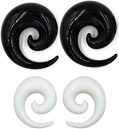 2 Pairs Black White Ear Tapers Spirals Horseshoes Gauges 24mm 22mm 20mm 18mm 16mm 14mm 12mm 10mm