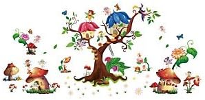 XGHC Cartoon Mushroom House PVC Wall Stickers Large Tree Flowers Fairy Wall Decals Home Decor For Baby Kids Room Living Room