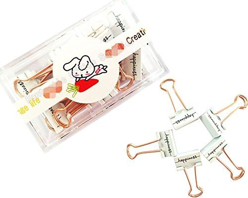16 PCS Rose Gold Binder Clip, Cute Happiness Long Tail Clip for Notes Letter Paper Clip of Home or Office