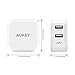 AUKEY USB Wall Charger with Dual-Port 24W/4.8A Output and Foldable Plug - White