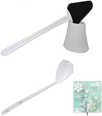 QINGQIU Toilet Brush and Holder Kit,Includes Natural Rubber Wiper with Compact Hideaway Holder and Soft Swab Toilet Brush with Water Remove Cone White