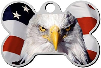 KCMDA Stainless Steel Pet Id Tags, Personalized Custom Print Bone Shape American Flag Eagle Dog Tags &amp; Cat Tags