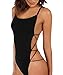 HUILAN Women's Criss Cross Spaghetti Strap Back Bodysuit Black S