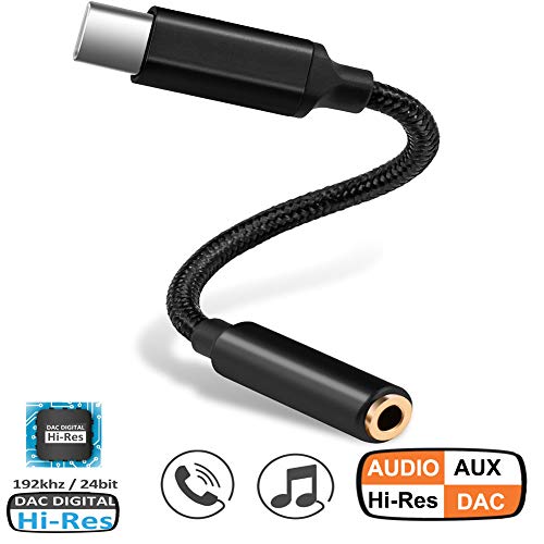 USB-C to 3.5mm Headphone Adapter, USB C(DAC+Hi-Res), 3.5mm Audio Jack AUX Adapter for Type C Devices Compatible with Pixel 3/2/3XL/2XL, iPad Pro, One Plus 6T (Black)