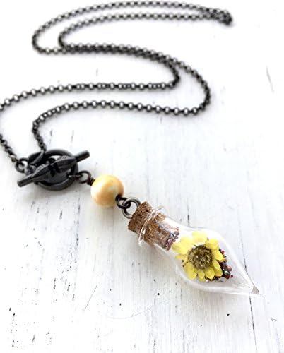 Mini Bottle Vial Pendant Necklace Terrarium Dried Flower Daisy Sun Flower Small Glass Miniature Botanical Jewelry