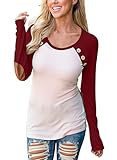 AlvaQ Women Fall Cotton Clothing Long Sleeve Cute Blouses Casual Tops Juniors Tunic Ladies Work T Shirt Red