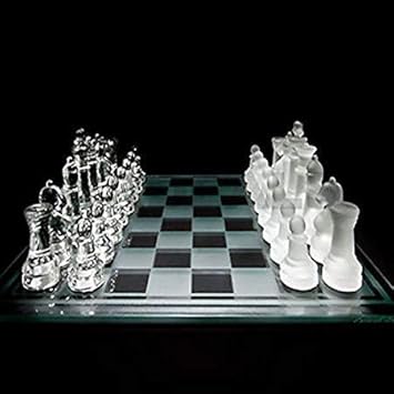 Webby Glass Chess Set Featuring Frosted and Clear Glass Pieces & Glass Board(25x25CM)