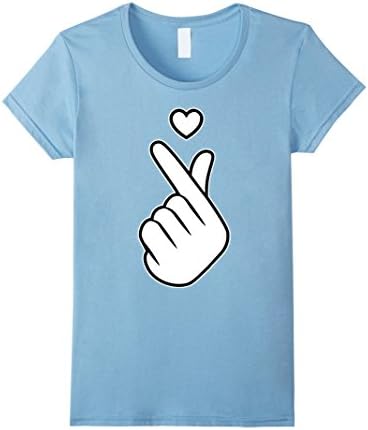 Women's Korean Finger Heart I Love You Saranghae T-Shirt Small Baby Blue