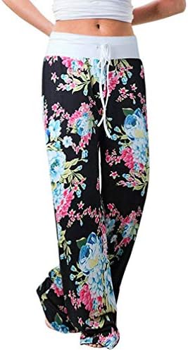 Elsofer Women's Pajama Lounge Pants Floral Print Comfy Casual Stretch Palazzo Drawstring Pj Bottoms Pants Wide Leg
