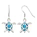 Sterling Silver, Gold Tone or Rose Tone Created Blue, White or Pink Opal Turtle Dangle Earrings