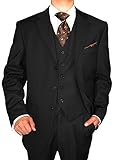 Gino Valentino 3 Piece Men's Suit 3 Button Vested Flat Front Pants Black Stripe