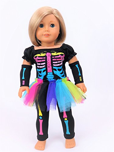 Electric Neon Skeleton Girl Halloween Costume | Fits 18" American Girl Dolls, Madame Alexander, Our Generation, etc. | 18 Inch Doll Clothes