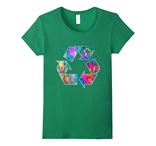 Women's Earth Day Vintage Recycle Reduce Reuse Waste Logo T-Shirt XL Kelly Green