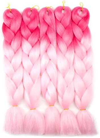 Ayana Braiding Hair Ombre Jumbo Hair Extensions 24” Pack of 5 High Temperature Kanekalon Synthetic Fiber for Twist Braiding Hair (Peach Red-Light Pink)